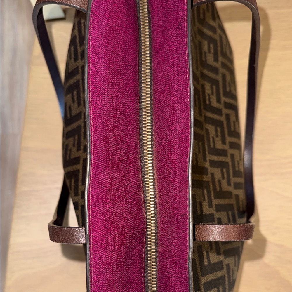 Fendi Brown Zucca Coated Cancas FF Logo Tote with Plum Trim - Picture 12 of 17